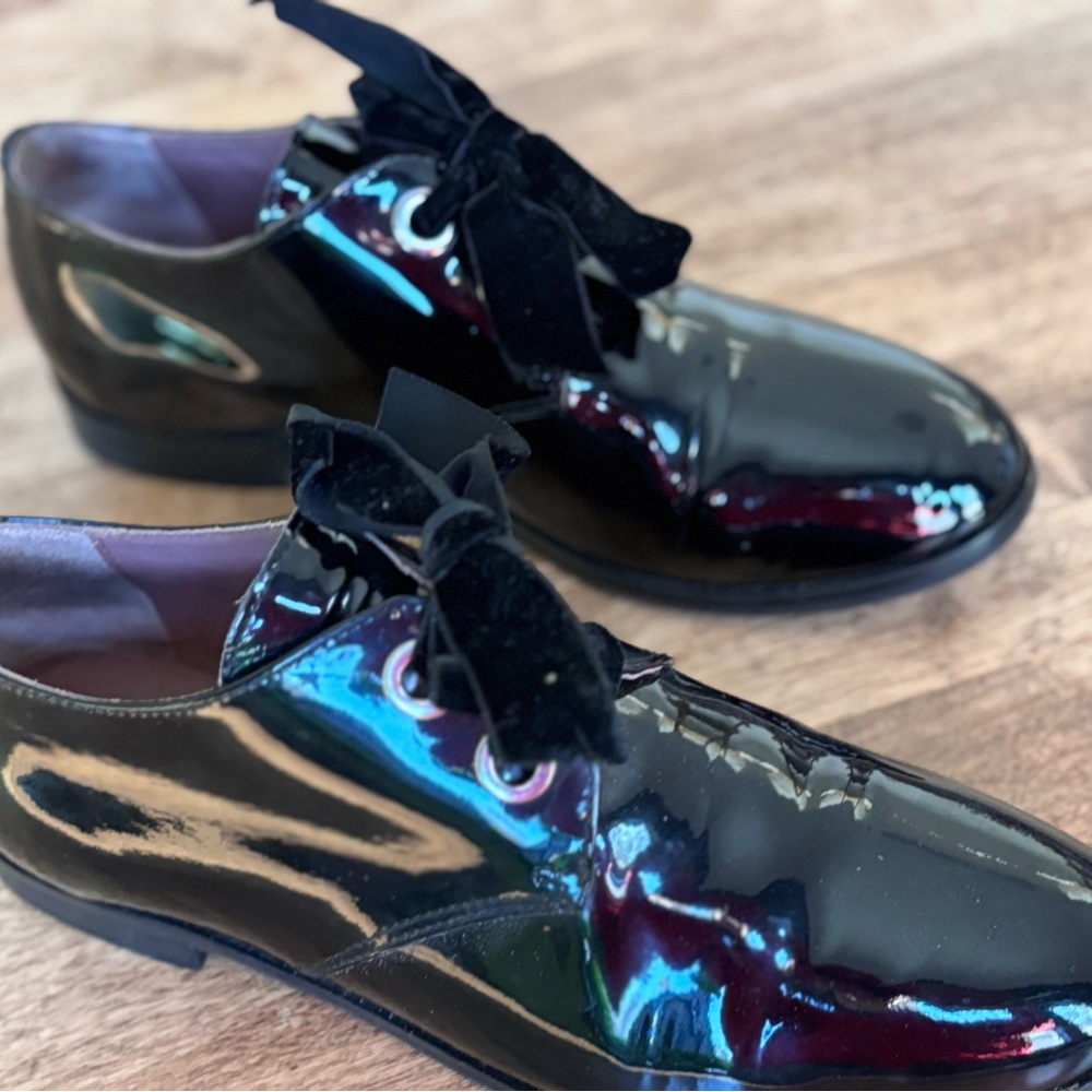 Vtg Barney's Black Patent Leather Oxford Shoes Made in Italy Women's